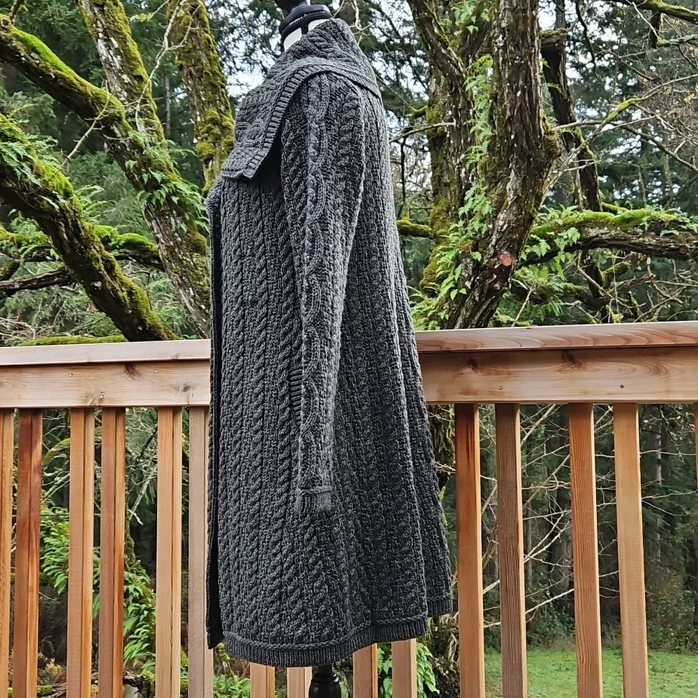 Aran Craft Cardigan | Large  Collar | Forest Green | Button Up | Pockets Size S - Picture 4 of 16